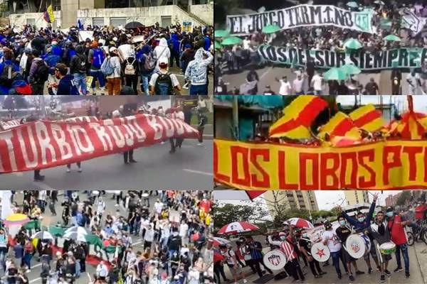 Video: Hinchas y barras de clubes colombianos marcharon contra reforma tributaria en Colombia