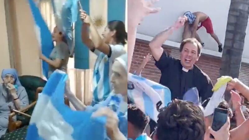 Un grupo de monjas y un cura apoyaron a la selección Argentina.