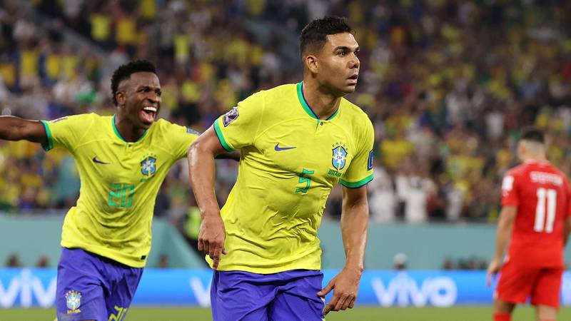 Casemiro y su festejo de gol en Brasil-Suiza