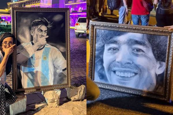 No tenía trabajo, pintó un espectacular cuadro de Messi y la llevaron a Qatar