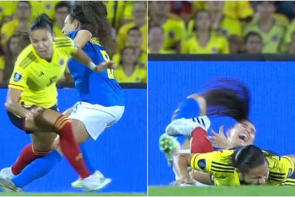 Impactante choque de rodillas que dejó a una jugadora brasileña lesionada