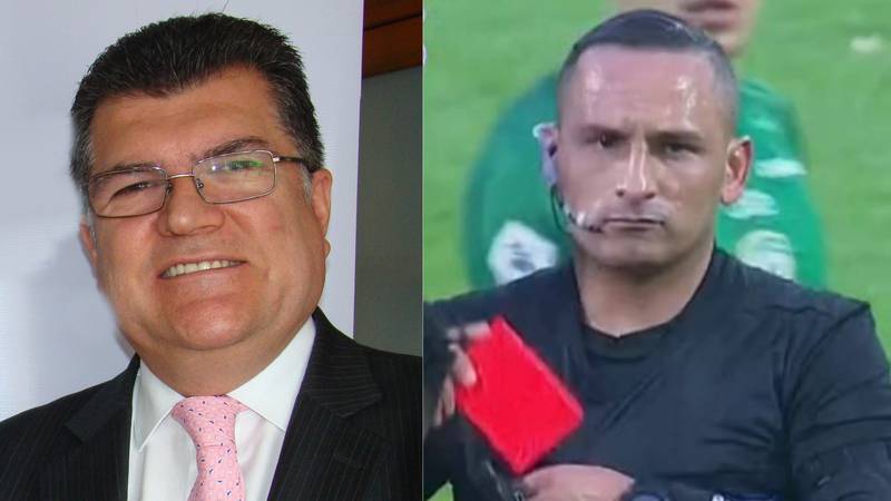 Carlos Mario Zuluaga y árbitro de Equidad-Unión Magdalena