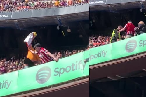 Por una bandera: hincha del Atlético de Madrid fue expulsado y hasta se ‘agarró’ con otro