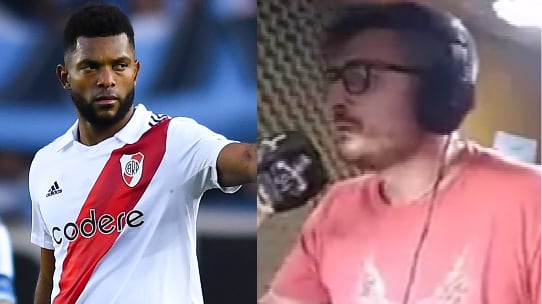 Miguel Ángel Borja y relator hincha de River Plate