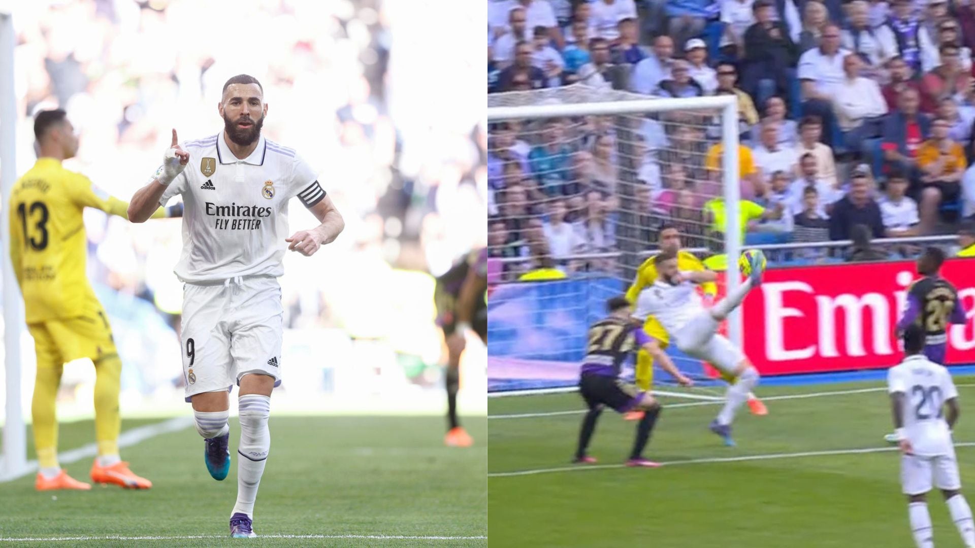 Karim Benzema marcó un triplete en siete minutos ante el Real Valladolid.